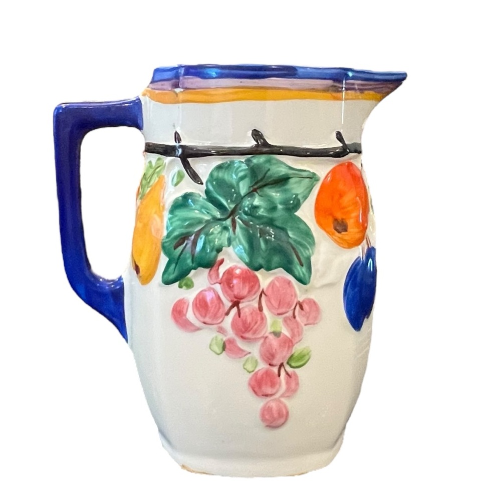 Czechoslovakia SM Fruit‎ Juice Pitcher Cottagecore Farmhouse Hand Painted 1930!